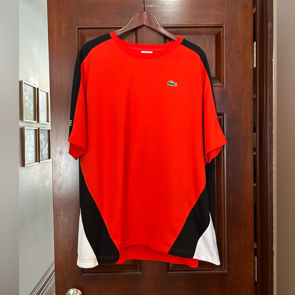 Vintage Lacoste Sport Oversized Athletic Mesh‎ Tee Red Black Men’s Size 3XL
